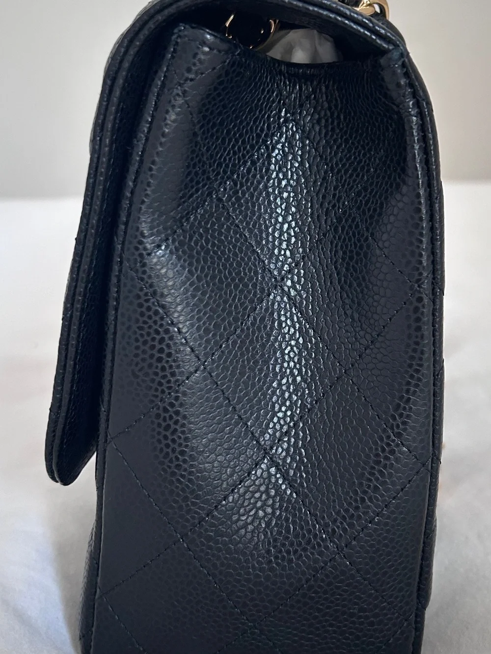 CHANEL vintage Black Jumbo Single Flap Caviar Leather Shoulder Bag with Gold
